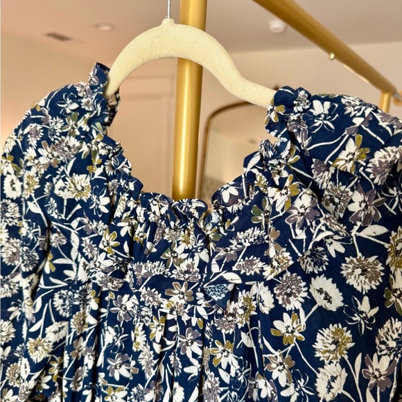 The Westside NWT Layla Navy Blue Floral Ruffle Smocked Prairie Mini Dress- Small - Picture 7 of 11